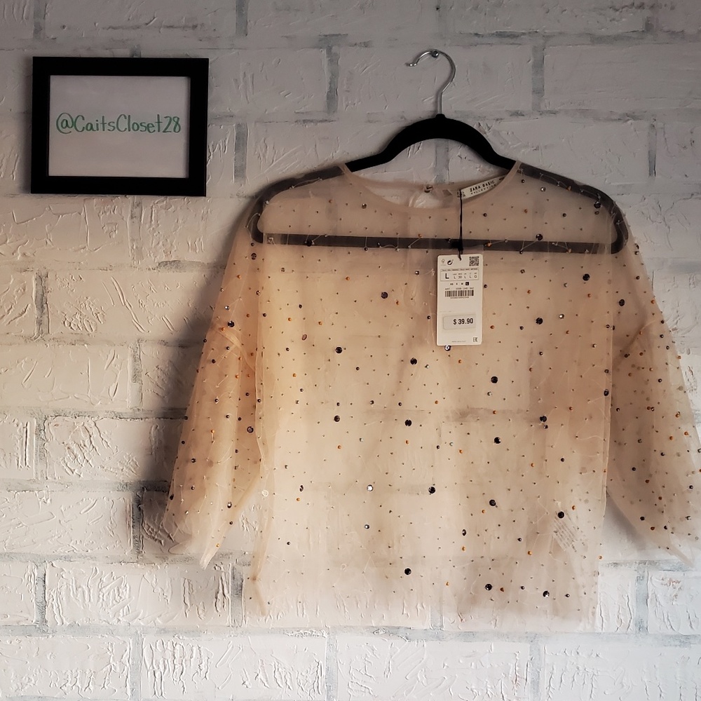 NWT Zara Mesh Sequins Crop Layering Top